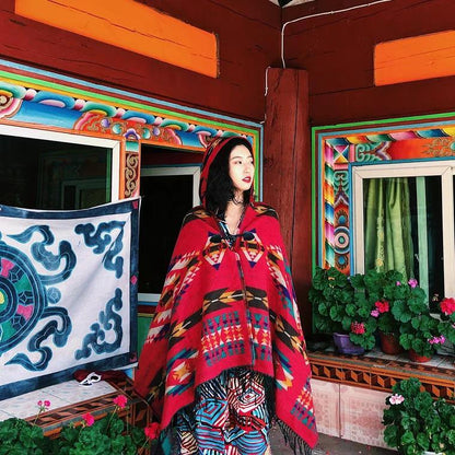 Tibetan Nepalese National Cloak Shawl Thick Hooded Bohemian Scarf