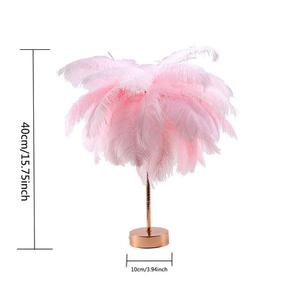 Remote Control Feather Table Lamp Usb/Aa Battery Power Diy Creative Warm Light Tree Feather Lampshade Wedding Home Bedroom Decor