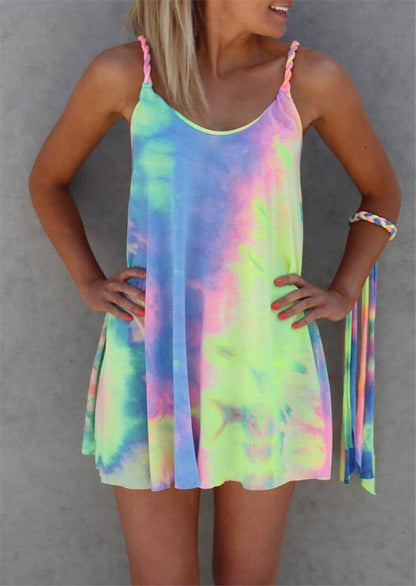 Colorful Tie Dye Twist Summer Strap Sleeveless Mini Dress