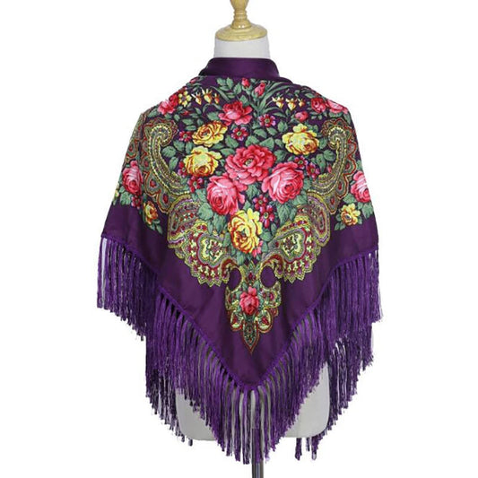 Retro Printed Scarf Winter Boho Shawl Autumn And Winter Warm Cotton Russian Women'S Shawl Ethnic Style Tassel Scarf Shawl 1Pc