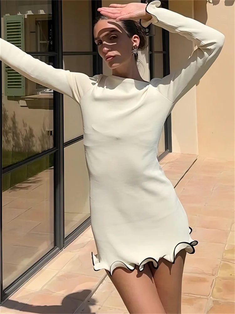 Ruffled Autumn Fashion Mini Dress Women'S Slim Long Sleeve Patchwork Elegant 2024 Party Dress Casual Female Mini Dress New