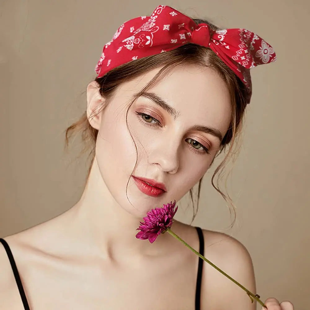 Fashion Paisley Bandana Headband For Women Top Knotted Bow Hairbands Cute Rabbit Ear Turban Headwrap Hair Band Girls Accessories