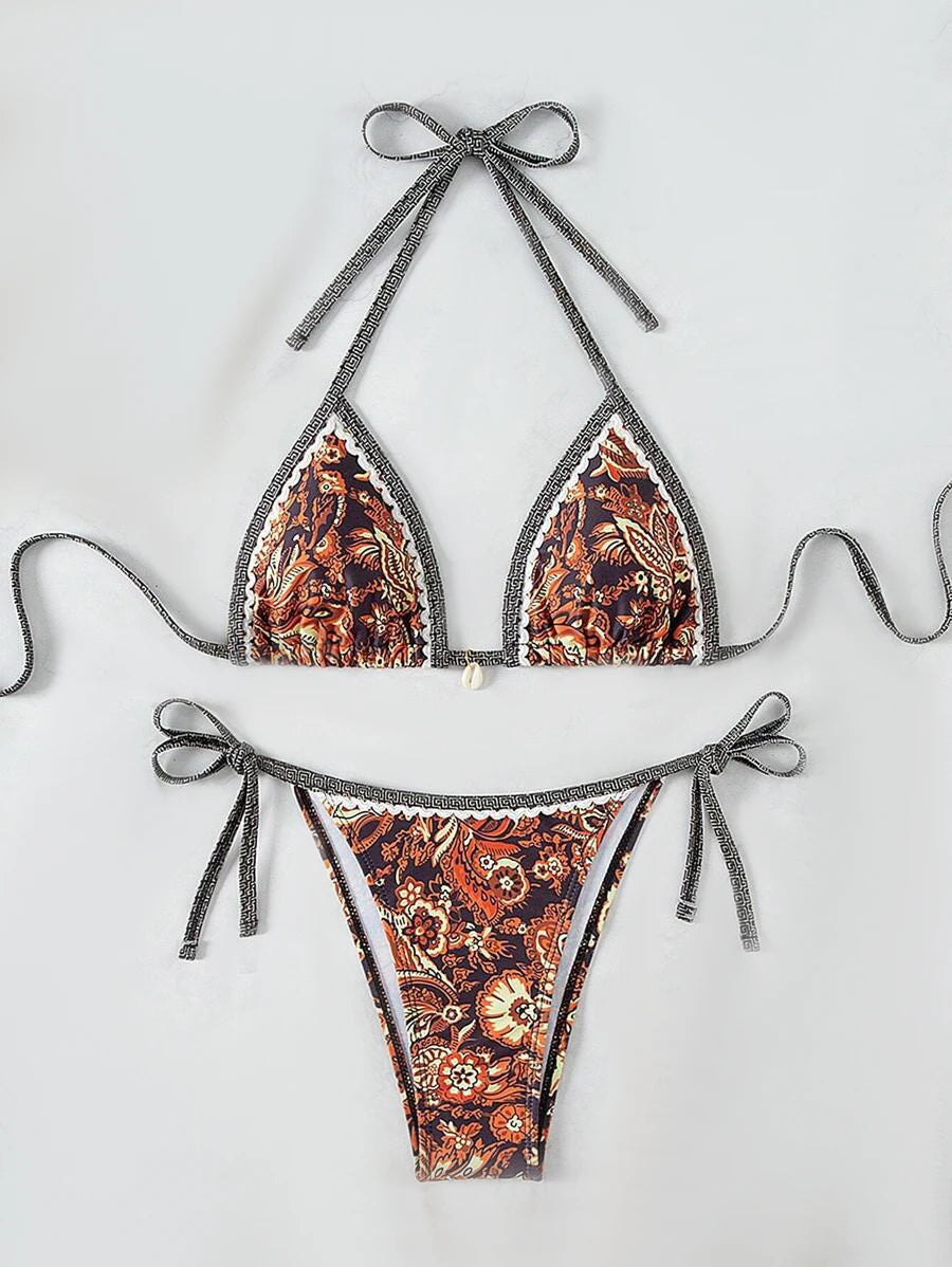 2025 Halter String Triangle Two Piece Bikini Women Swimwear Female Swimsuit Bathers Bathing Swimming Suit Beachwear Summer