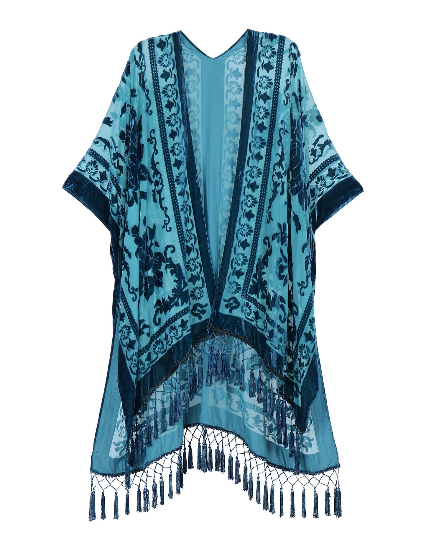 Wehello Bohemian Burnt Plush Kimono Women'S Long Purple Tassel Beach Cover-Up  Holiday Casual Cardigan Shawl Jypf-20