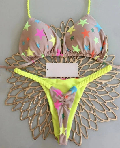 New Women'S Bikini Split Print Swimwear Fashion G-String Beach Holiday