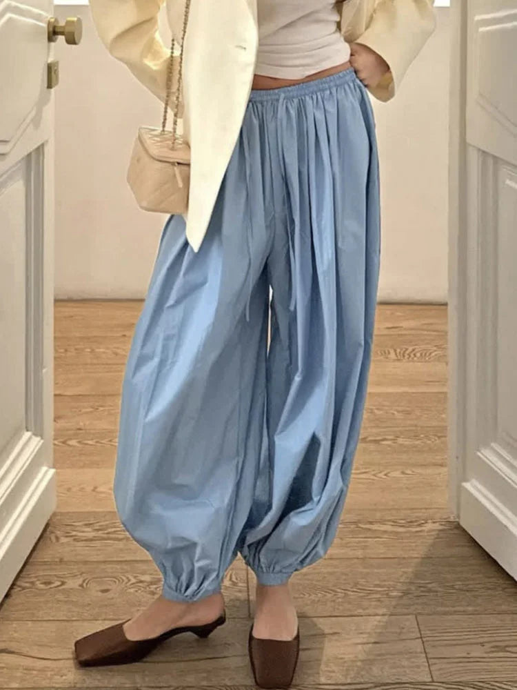 Tossy Summer Fashion Pocket Bloomers Female Trousers Pleated Loose High Waist Patchwork Bandage Streetwear Wide Leg Women Pants