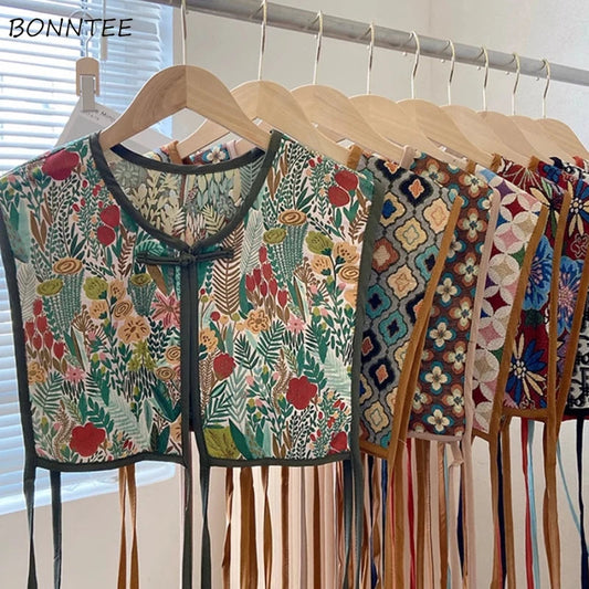 Vests Women Embroidery Lace-Up Chic Vintage All-Match Casual Korean Fashion Summer Classic Prevalent Waistcoat Harajuku Delicate