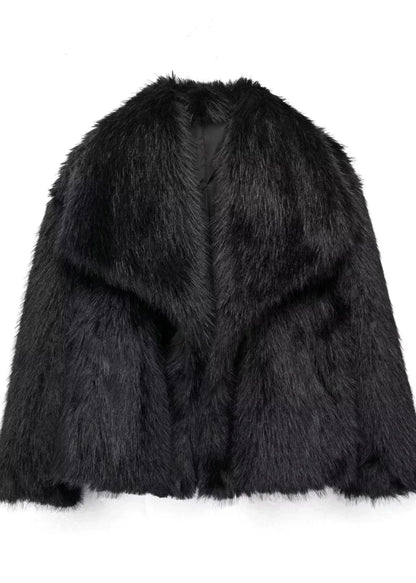 Faux Fur Winter Coat Plush Fabric Neutral Tone