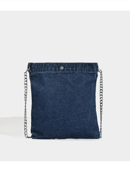 Embroidered Flowers Women Cowboy Shoulder Bag Fashion Chain Ladies Messenger Bags Denim Handbag Personality Trend Student Bag
