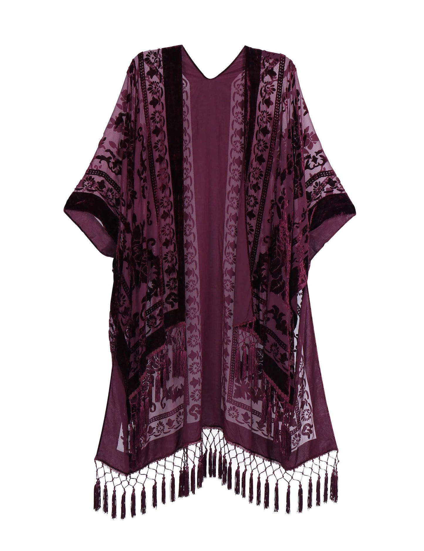 Wehello Bohemian Burnt Plush Kimono Women'S Long Purple Tassel Beach Cover-Up  Holiday Casual Cardigan Shawl Jypf-20
