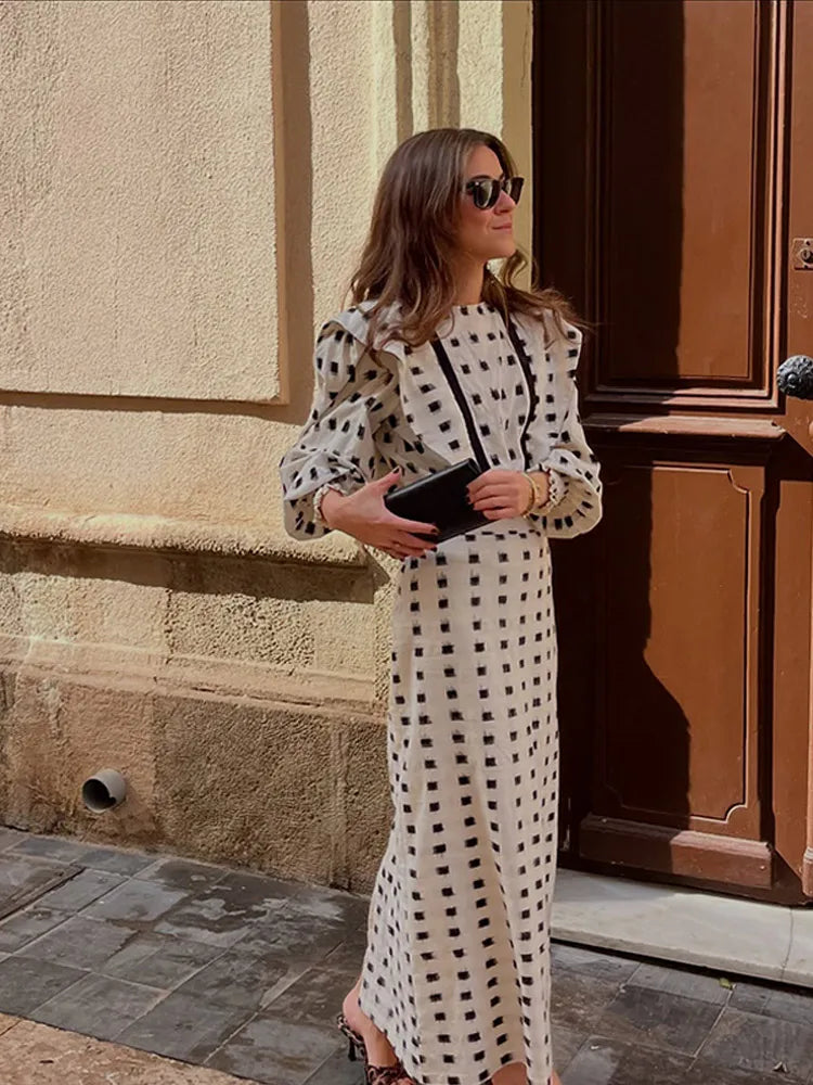 Fashion Print Patchwork Lantern Sleeve Shirt Skirt Set Women Casual Loose High Waist A-Line Skirts 2025 New Vocation Streetwear