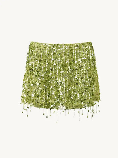 Sexy Sequin Tassels Beach Outfits Women Shiny Fashion Bikinis Sets Female 2025 Summer Holiday High Street Raves Sets 2 Pieces