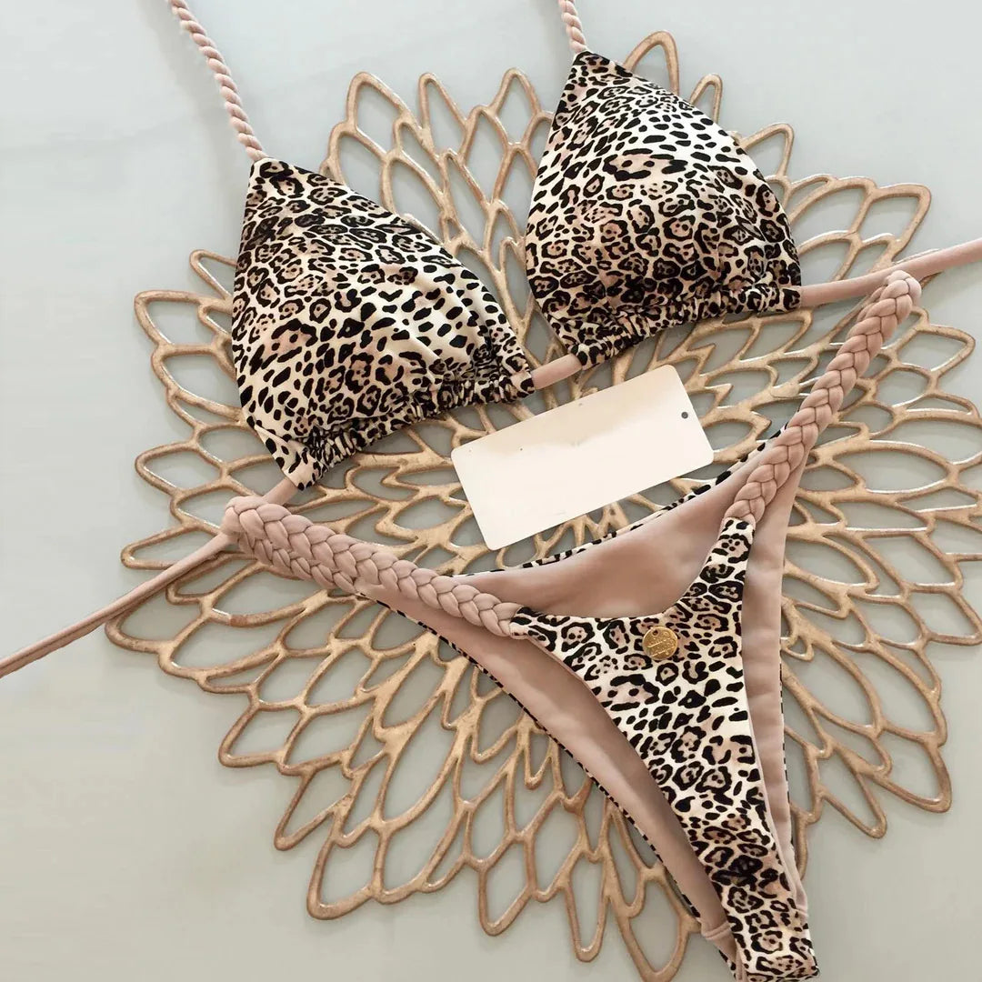 New Women'S Bikini Split Print Swimwear Fashion G-String Beach Holiday