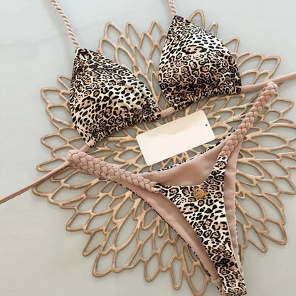 New Women'S Bikini Split Print Swimwear Fashion G-String Beach Holiday