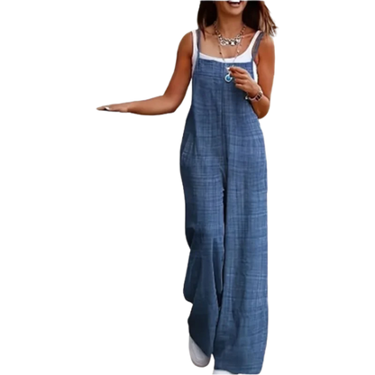 Women'S Sleeveless Jumpsuit With Suspender Loose Casual Pocket Monochromatic Summer
