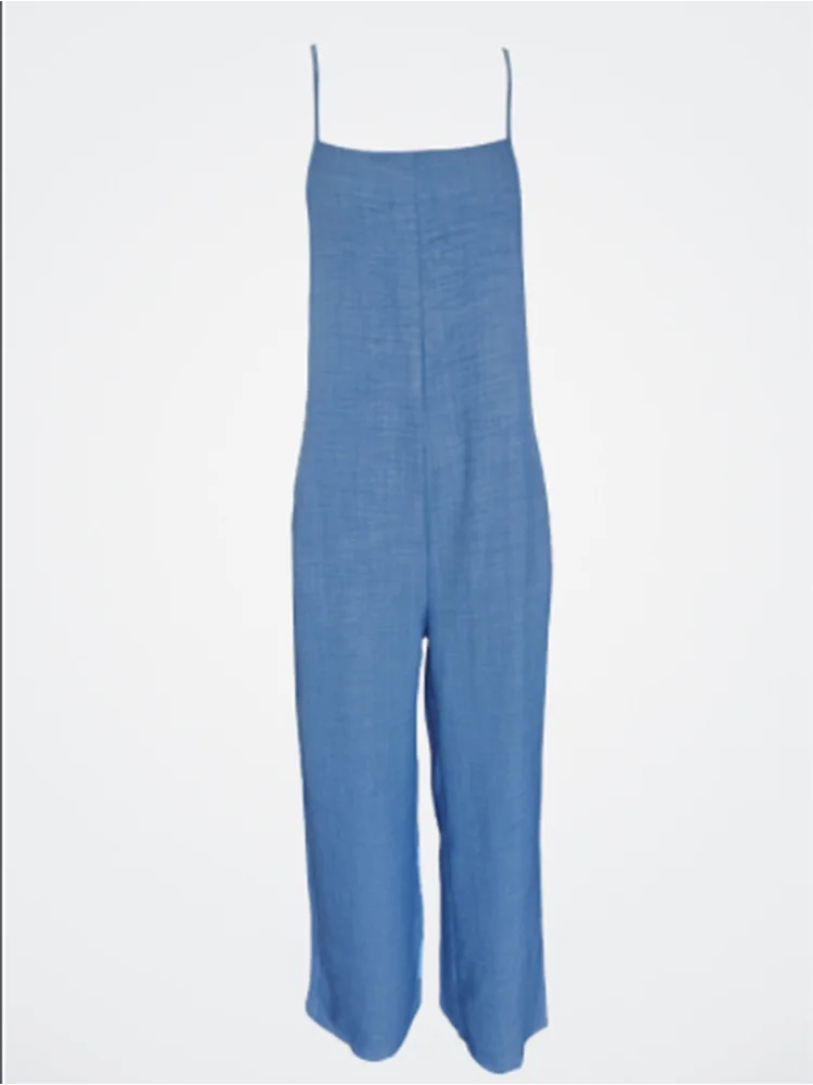 Women'S Sleeveless Jumpsuit With Suspender Loose Casual Pocket Monochromatic Summer