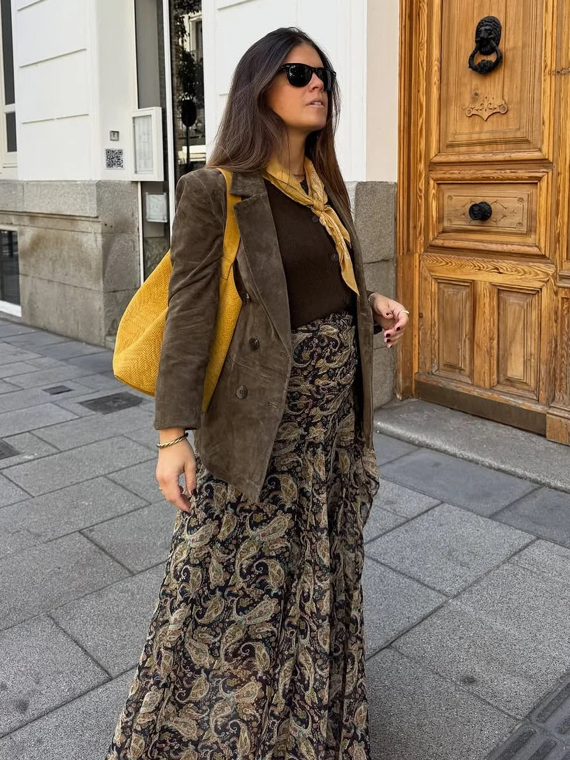 Irregular Printed Big Swing Long Skirts For Women High Waist Buttock Cover A-Line Maxi Skirt Female Vintage Bottom Clothes