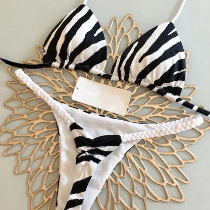New Women'S Bikini Split Print Swimwear Fashion G-String Beach Holiday