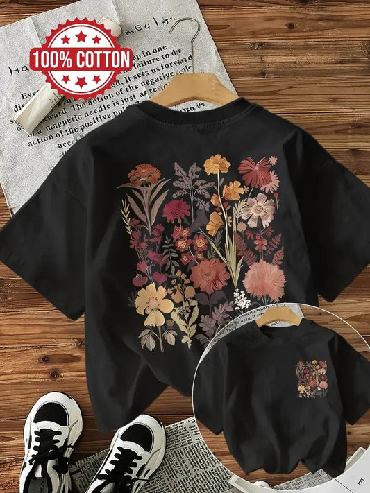 Flower 100% Cotton Y2K T-Shirt Female Funny T Shirts Egirl Korean Fashion Graphic Tees Tops Women Clothing Natureinspired Design