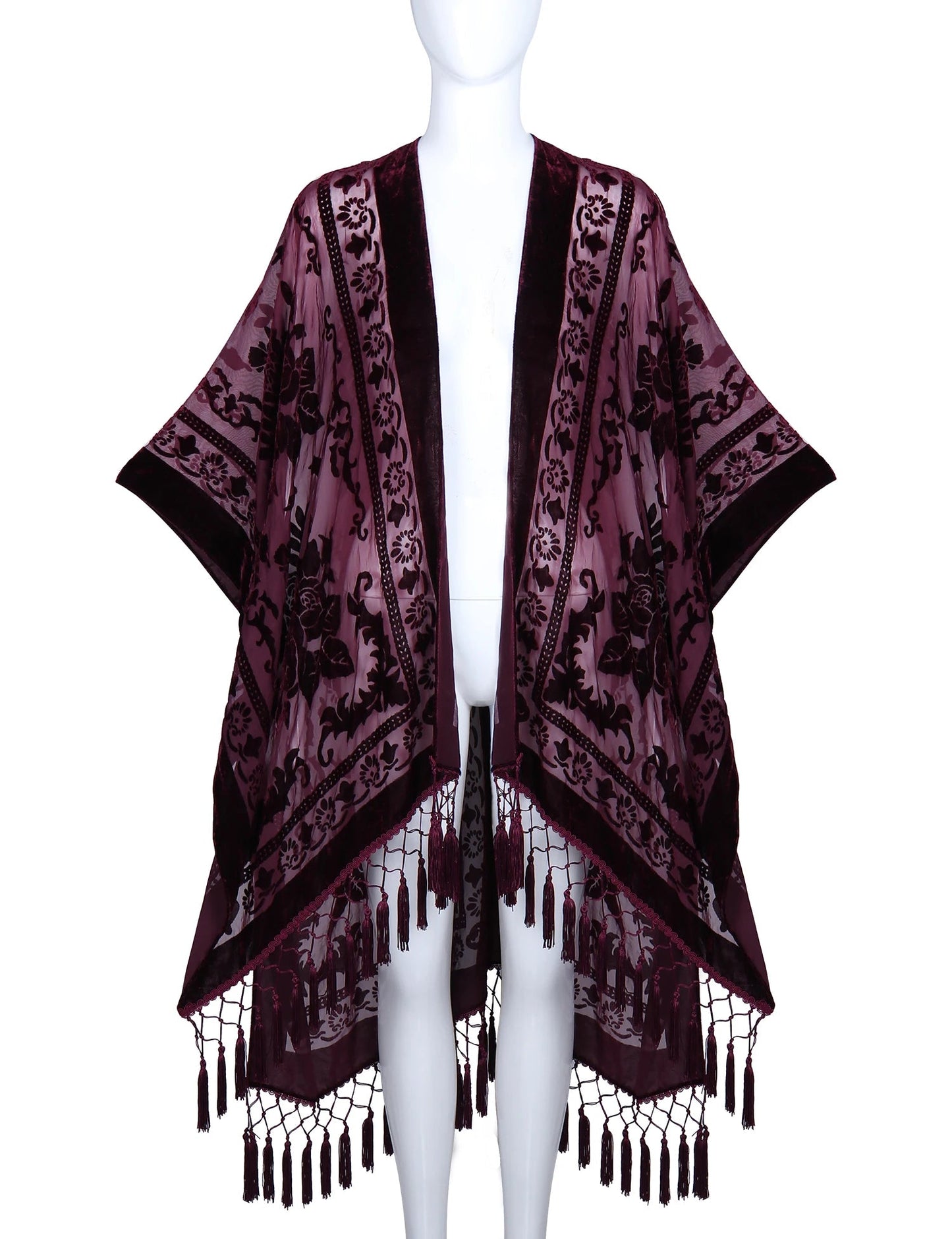 Wehello Bohemian Burnt Plush Kimono Women'S Long Purple Tassel Beach Cover-Up  Holiday Casual Cardigan Shawl Jypf-20