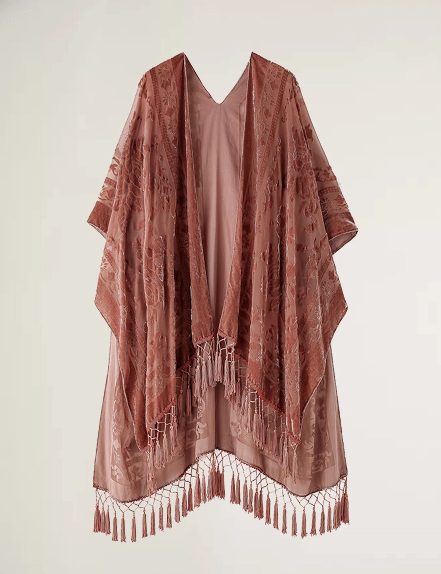 Wehello Bohemian Burnt Plush Kimono Women'S Long Purple Tassel Beach Cover-Up  Holiday Casual Cardigan Shawl Jypf-20