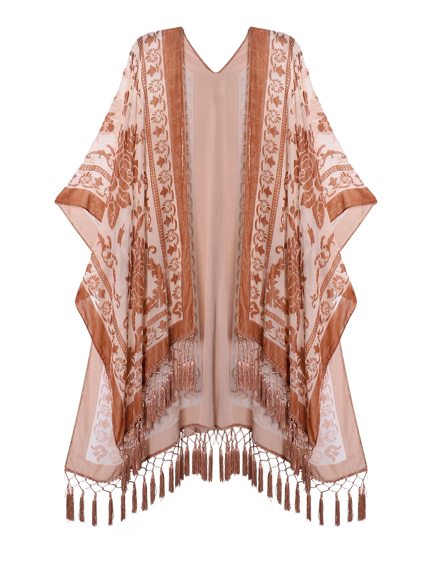 Wehello Bohemian Burnt Plush Kimono Women'S Long Purple Tassel Beach Cover-Up  Holiday Casual Cardigan Shawl Jypf-20