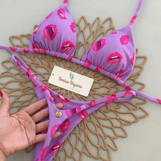 New Women'S Bikini Split Print Swimwear Fashion G-String Beach Holiday