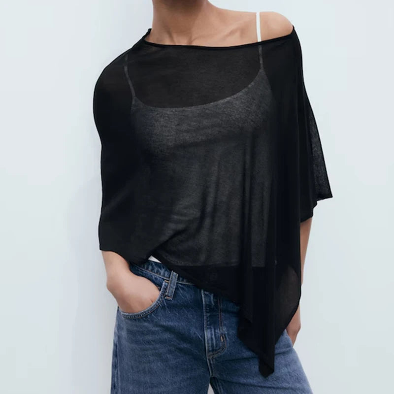 Summer Irregular Knitted Cover-Ups Crop Tops Y2K Aesthetic Vintage Smocked T-Shirt Boho Beach Vacation Going Out Pullovers Tees