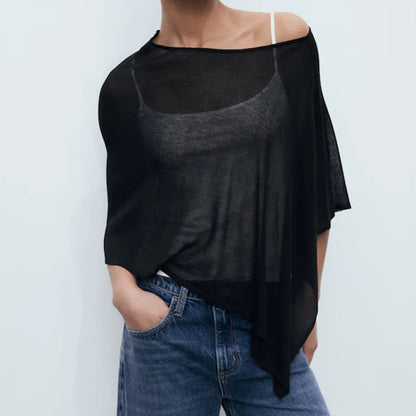 Summer Irregular Knitted Cover-Ups Crop Tops Y2K Aesthetic Vintage Smocked T-Shirt Boho Beach Vacation Going Out Pullovers Tees