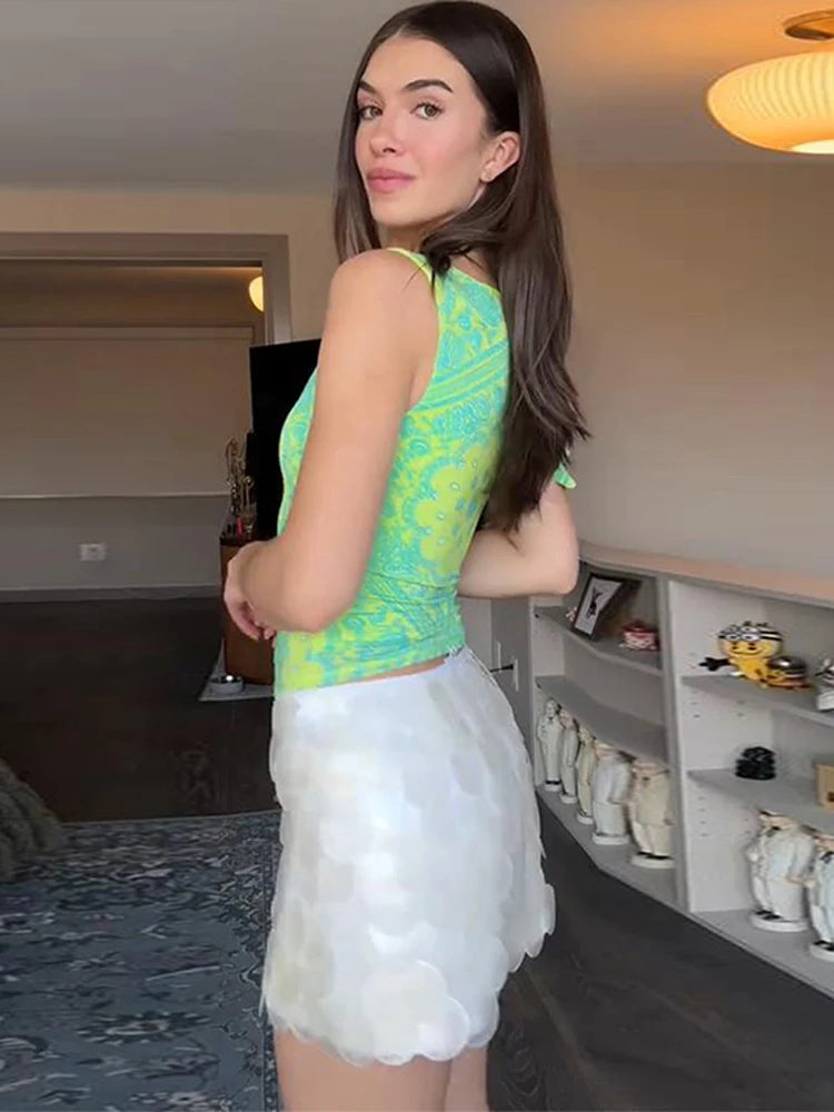 Sequin Mini Skirt Women Sexy Slim Shiny Fashion Chic Short Skirts Female 2025 Spring Summer Beach Solid Holiday Streetwears Lady