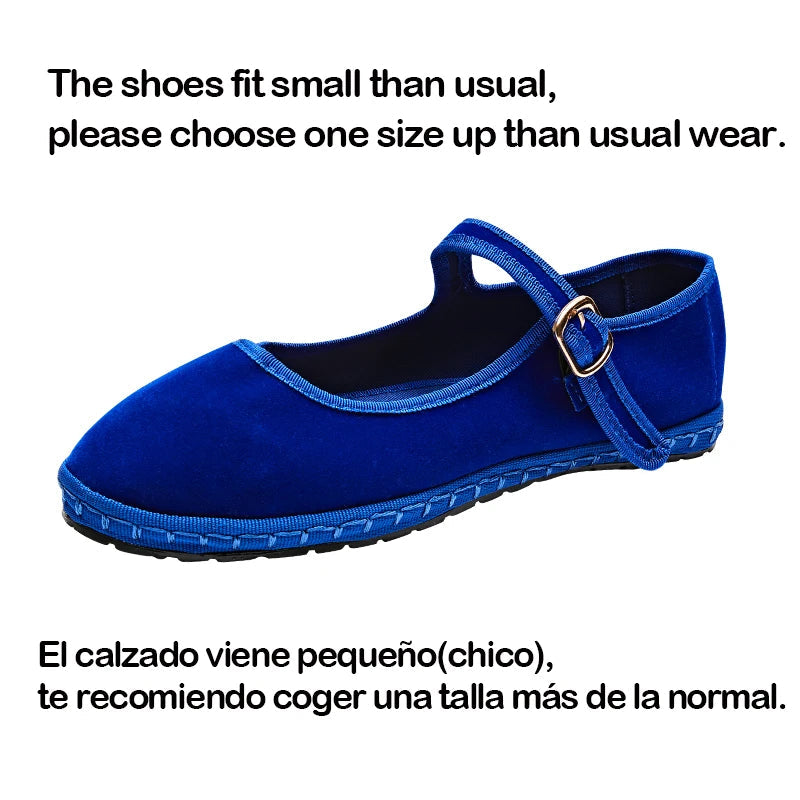 Gray Mary Jeans Flats Shoes Women Round Toe Hand Stitch Velvet Cloth Shoes Ladies Casual Soft Comfortable Ballet Shoes Loafers