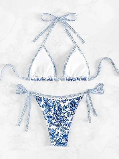 2025 Halter String Triangle Two Piece Bikini Women Swimwear Female Swimsuit Bathers Bathing Swimming Suit Beachwear Summer