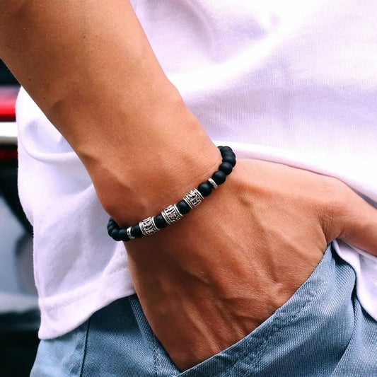 Noter Mantra Bracelet For Men 6Mm Howlite Lava Tiger Eyes Beads Braslet Viking Accessories Pulseras Para Hombre Tibet Braclet