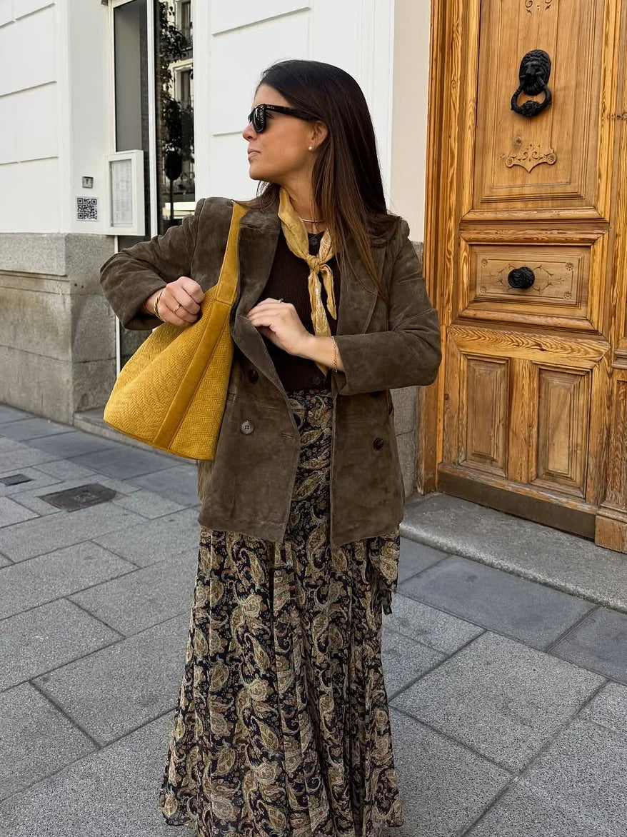 Irregular Printed Big Swing Long Skirts For Women High Waist Buttock Cover A-Line Maxi Skirt Female Vintage Bottom Clothes