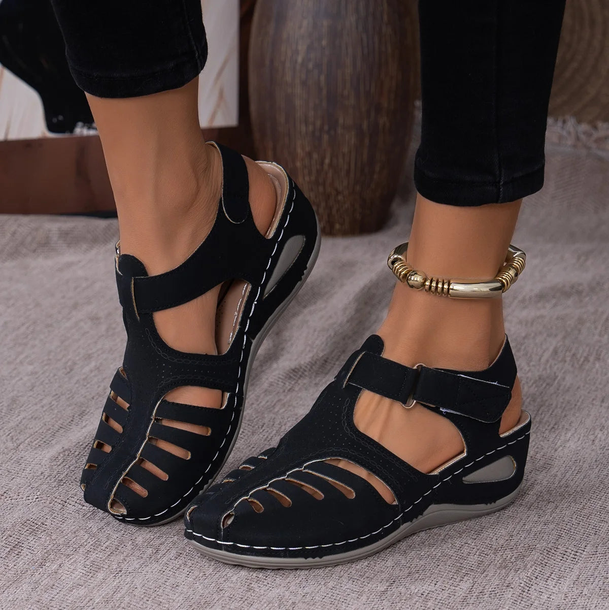 2025 New Women'S Peep-Toe Ankle Strap Sandals Summer Block Heel Fashion Shoes 11 Colors Available