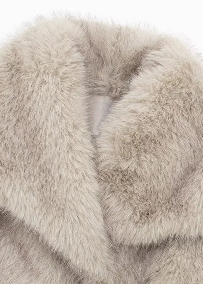 Faux Fur Winter Coat Plush Fabric Neutral Tone