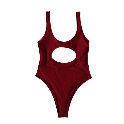 Solid Color Sexy Hollow Solid One-Piece Swimwear