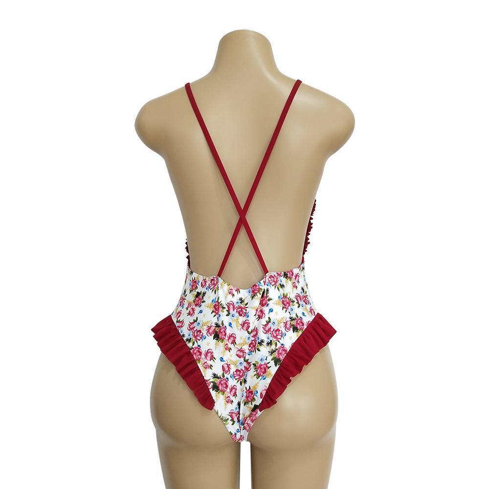 Sweet Print Floral Ins Style One Piece Swimsuit