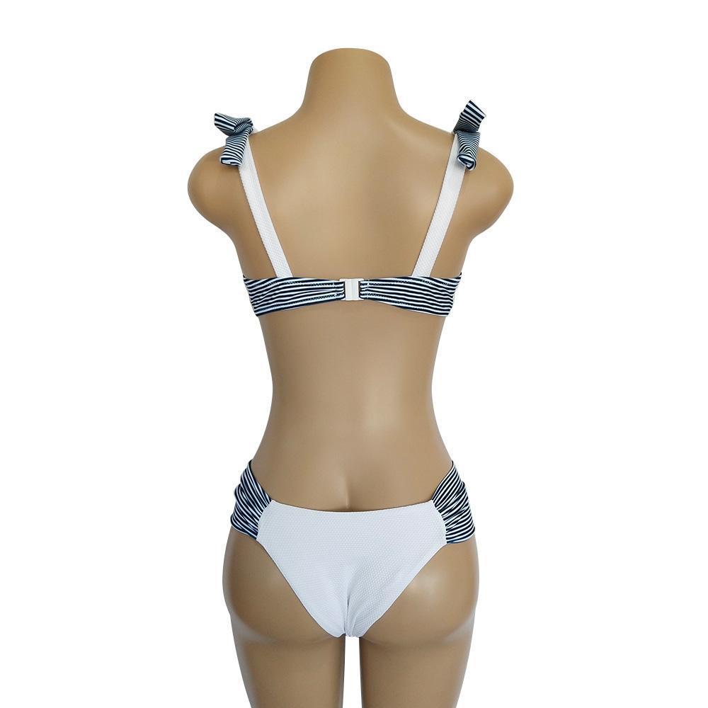Resort Style Hang Neck Bow Color Block Bikini Set