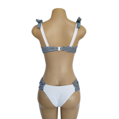 Resort Style Hang Neck Bow Color Block Bikini Set