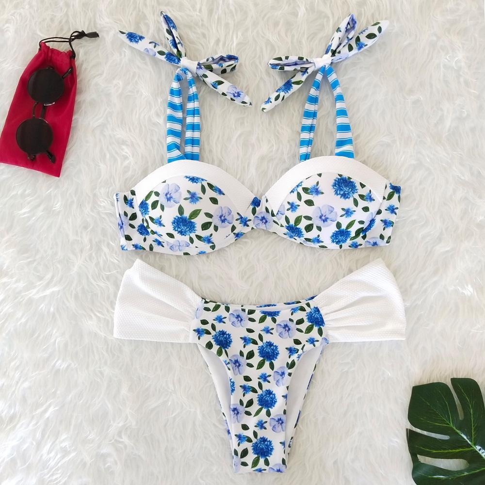 Resort Style Hang Neck Bow Color Block Bikini
