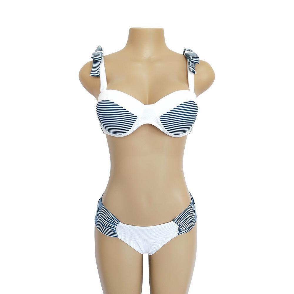 Resort Style Hang Neck Bow Color Block Bikini Set