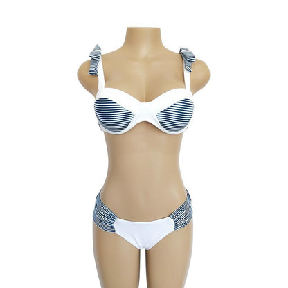 Resort Style Hang Neck Bow Color Block Bikini Set