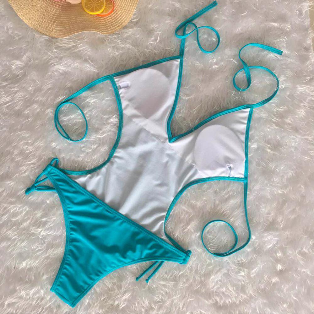 Deep V-Neck Tassels Halterneck One-Piece Swimwear