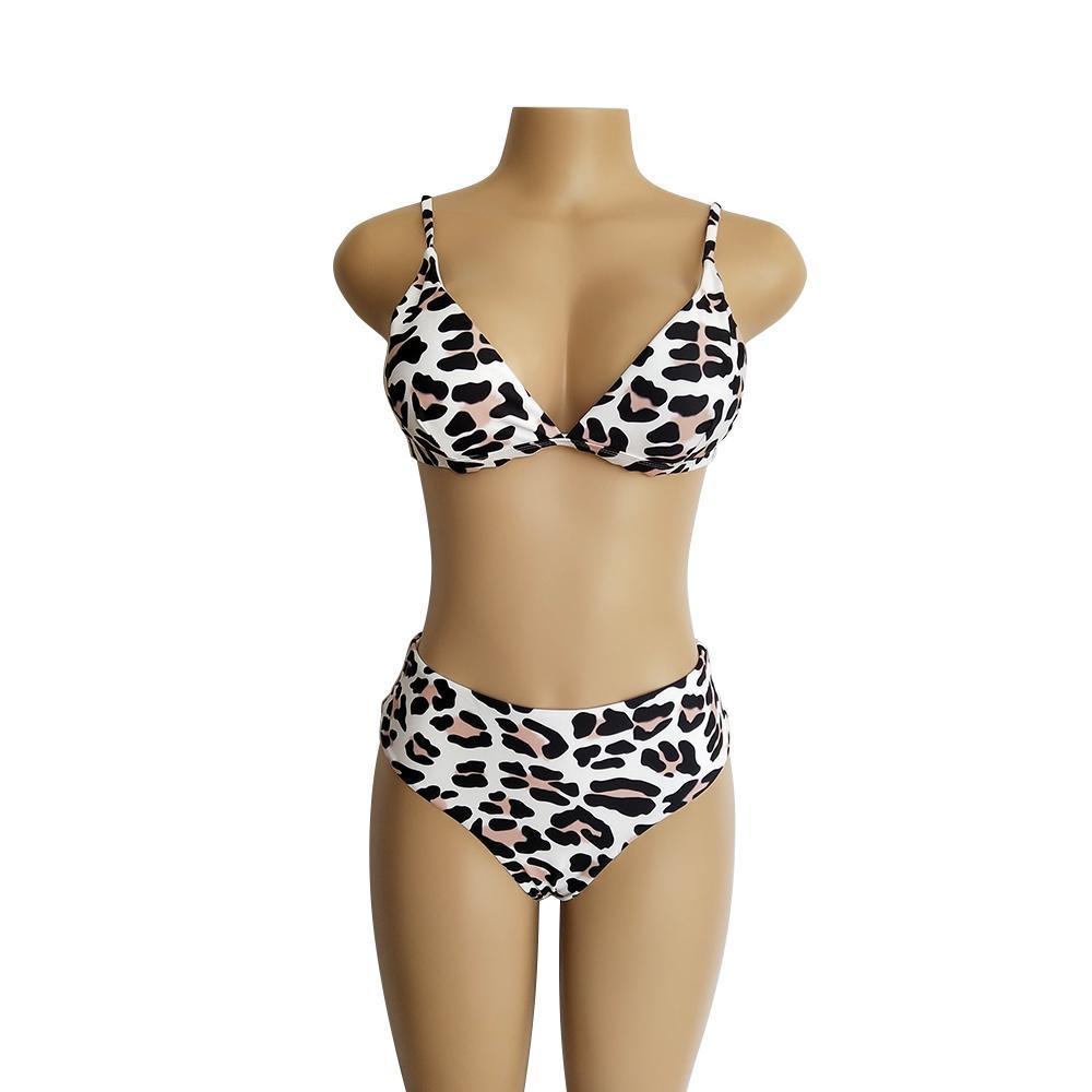 Two Colors Leopard High Waist Ladies Bikini Two-Piece