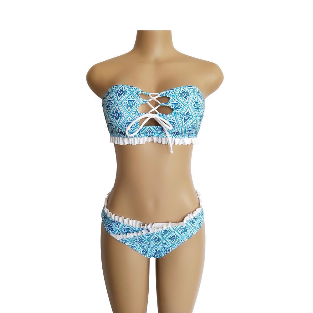Sexy Lace Bandage Print Bikini Set