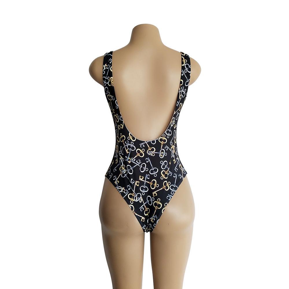 Keys Pattern Print One Piece Swimsuit