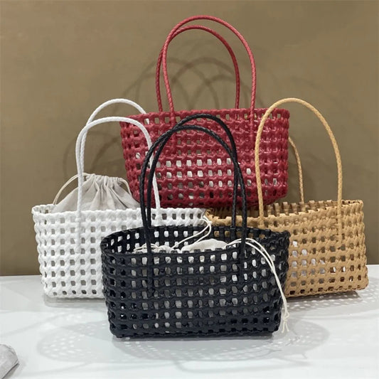 Plastic Hollow Weave Bag Countryside Style Large Capacity Beach Tote Bag Bucket Bag Bohemian Style Woman Pvc Handbag Summer