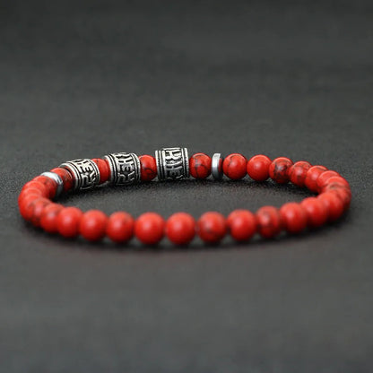 Noter Mantra Bracelet For Men 6Mm Howlite Lava Tiger Eyes Beads Braslet Viking Accessories Pulseras Para Hombre Tibet Braclet