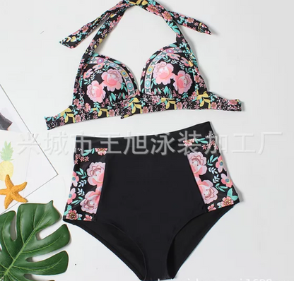 Multicolor Sexy Print High Waist Split Bikini